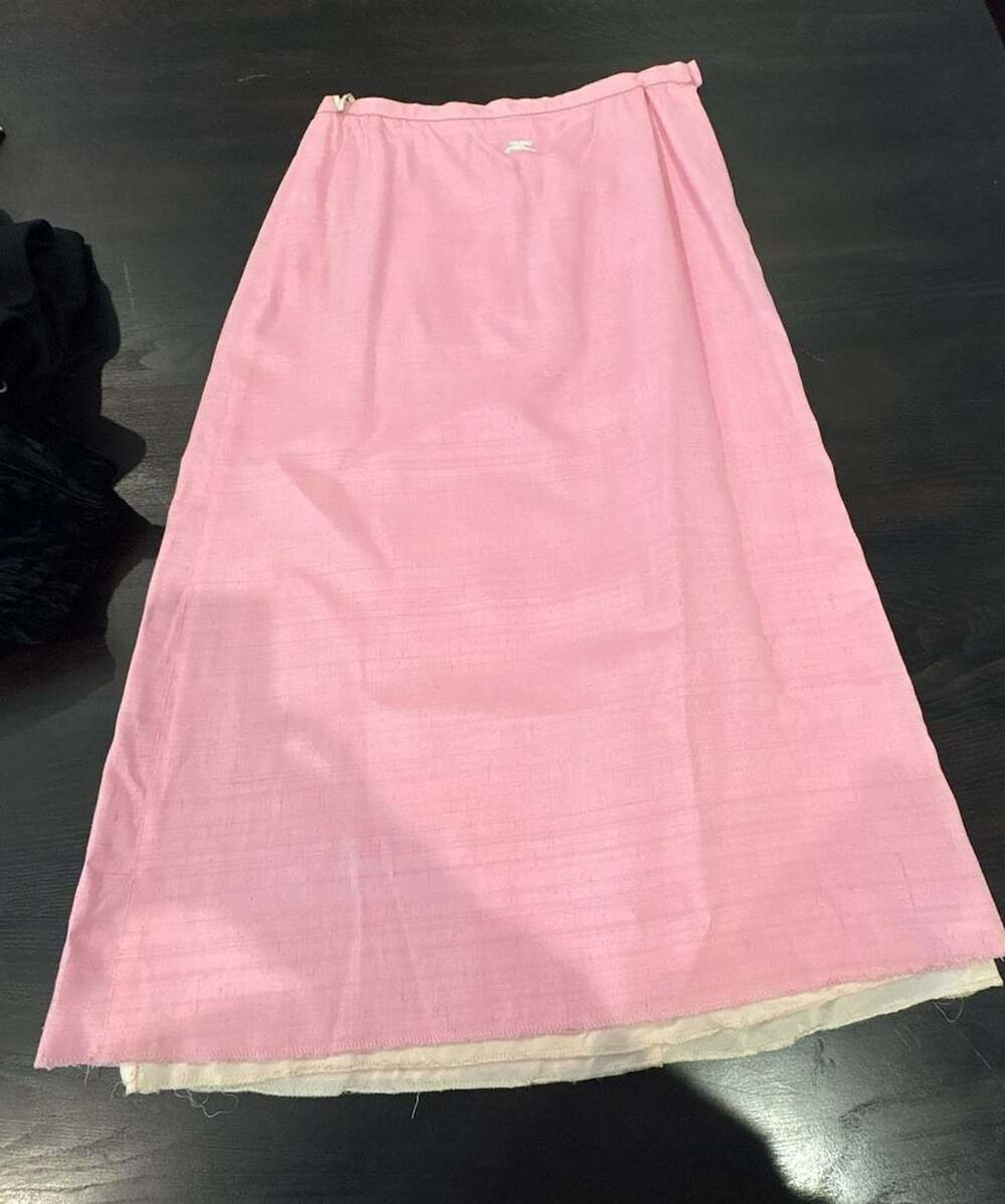 Vintage Courreges Paris Pink Rayon and Silk Blend Midi Skirt true VTG logo